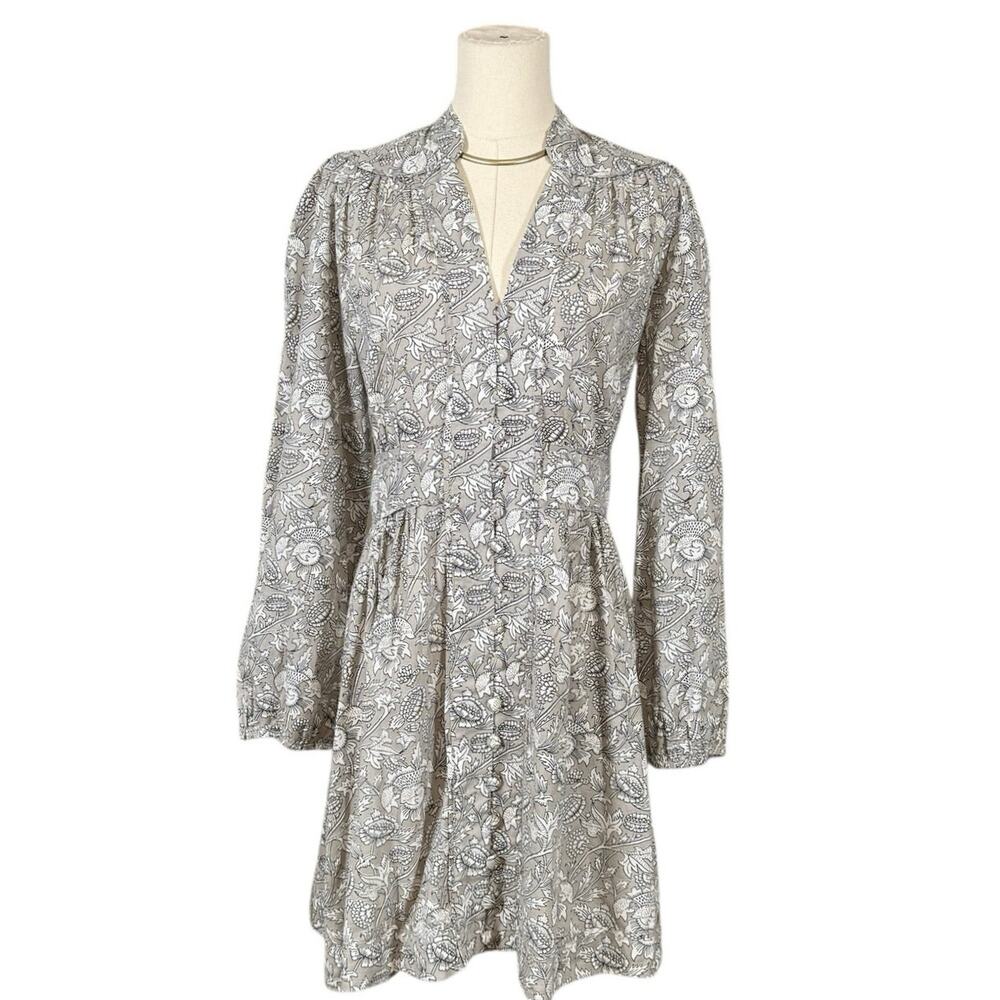 Anna Cate Cotton Button Front Dress Small Gray Floral NWOT Cottagecore